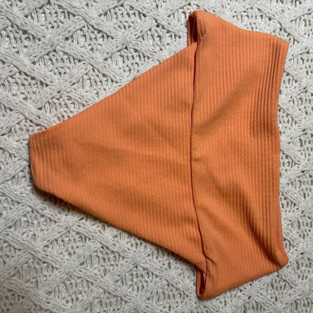 L*Space‎ Ribbed High-Waist Bikini Bottom Orange Textured Swimwear Women’s S NWOT